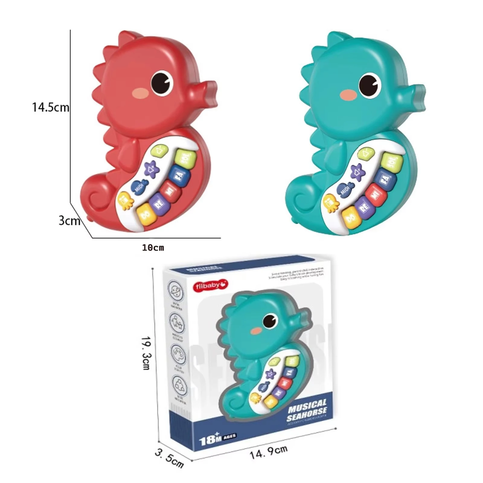 Baby Piano Toy 6 to 12 Months Light Up Seahorses Piano Learning Songs, Sound Effects, Easy to Grasp and Handle, for Babies