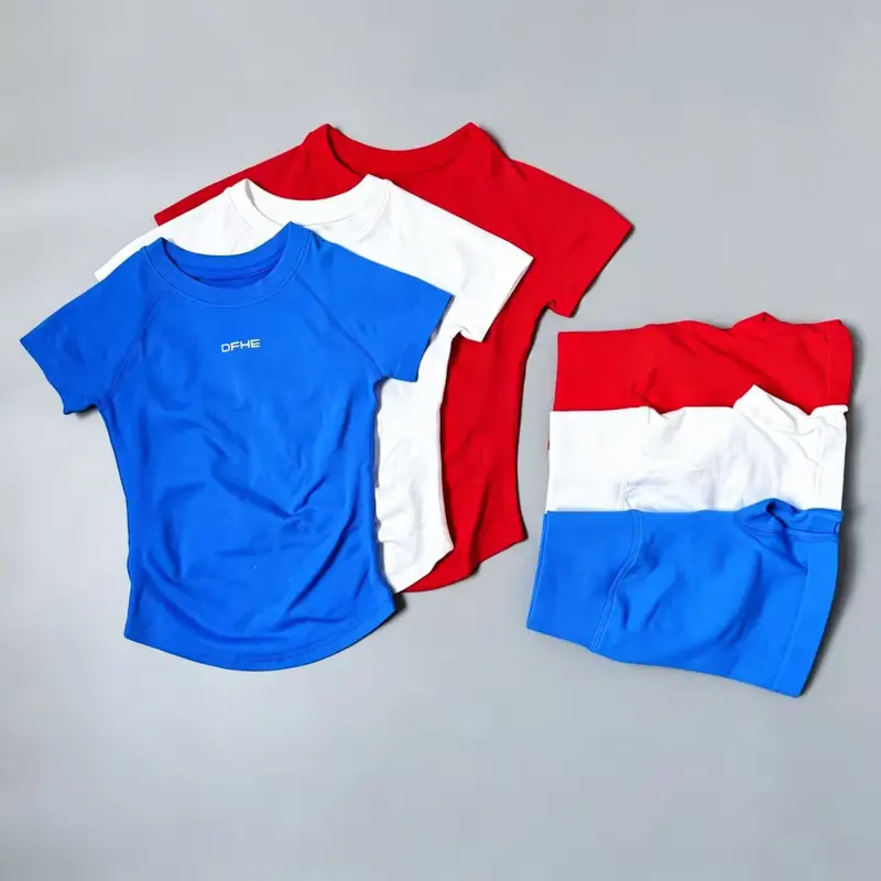 DFHE Women 2PCS Seamless Sports Suit Short Sleeve Yoga