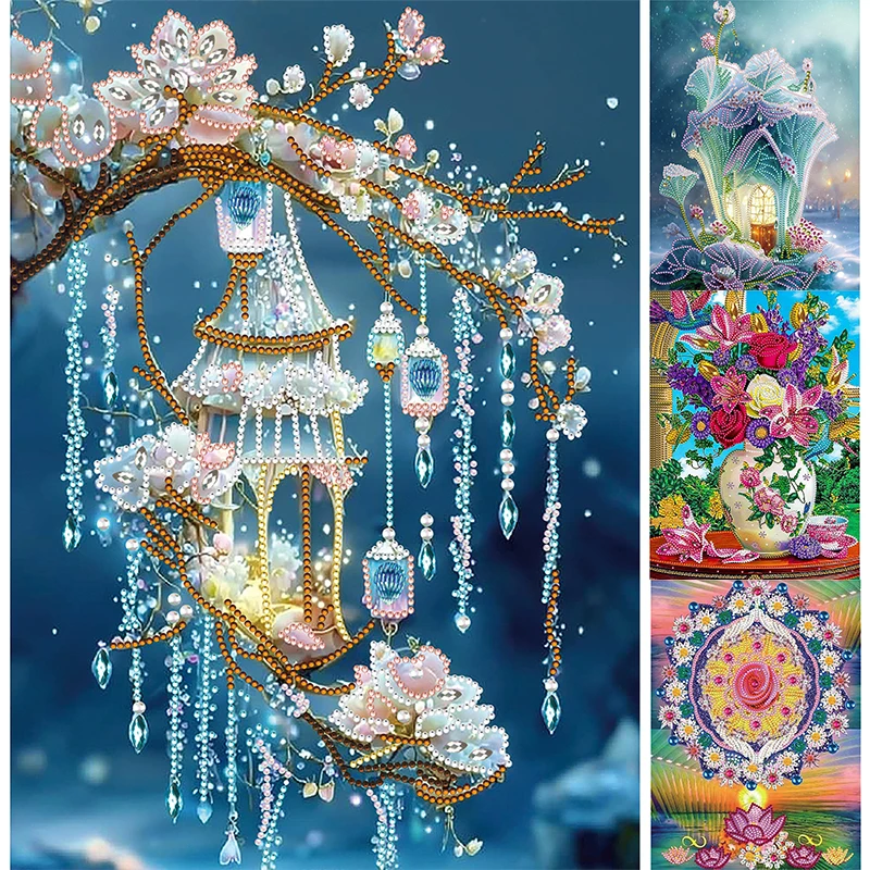 5D DIY Flowers House Diamond Painting Special-shaped Partial Drill Rhinestone Crafts Paintings For Office Living Home Decoration diamond painting,diamond art painting kit,diamond painting set