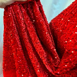 Vibrant Orange Pink Stretch Velvet Sequin Fabric for Apparel and Decor Projects (Red)