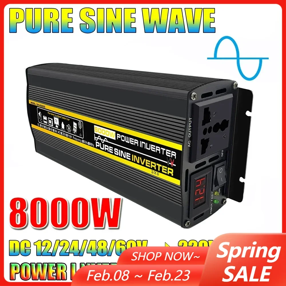 Pure Sine Waveอินเวอร์เตอร์12V/24V/48V/60V To AC 110V 220V 8000/6000/4000/3000Wแรงดันไฟฟ้าTransformer Power Converterอินเวอร์เตอร์พลังงานแสงอาทิตย์ 1