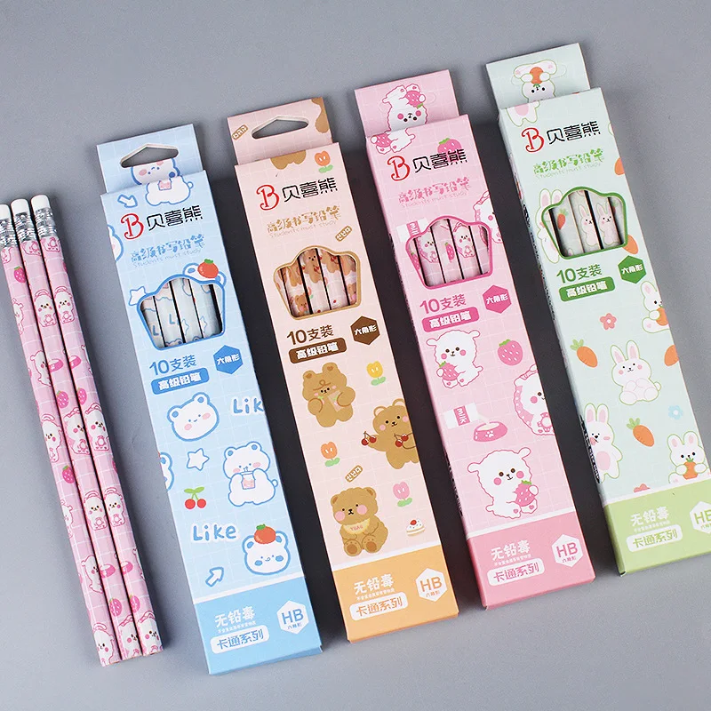 10Pcs/box Pencils for School Student Hb Pencils with Rubber Children's School Supplies and Stationery