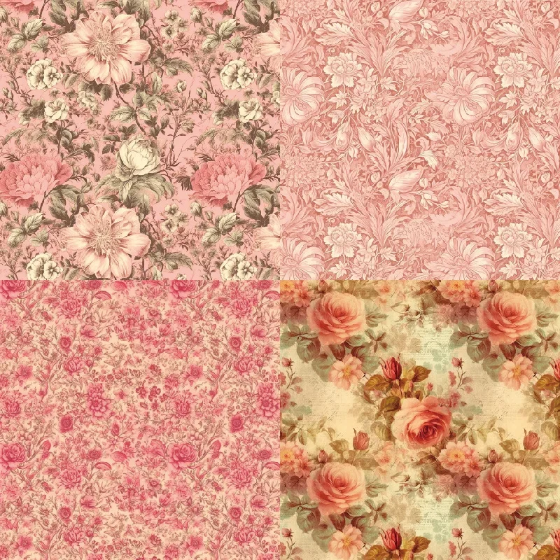 12 Sheet 6 Vintage Floral Scrapbook Paper Pad Handmade Craft