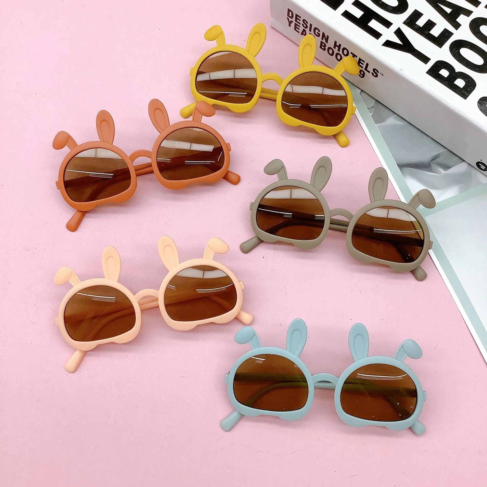 

KLASSNUM Kids Cartoon Cute Rabbit Ears Sunglasses Girls Boy Children Outdoor Full Frame Bunny Bear Sun Glasses Goggles UV400