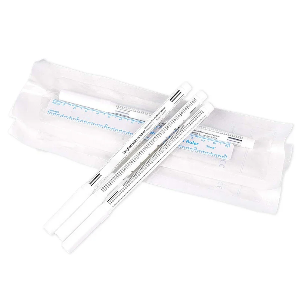 Eyebrow Tattoo Skin Marker Pen with Ruler Permanent Makeup White Medical Sterile Surgical Microblading Supplies 1pcs