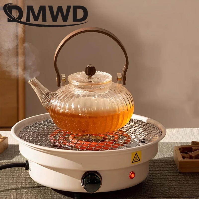 DMWD 220V Electric Heating Furnace Multifunctional Barbecue Type Warmer Boiling Tea Hot Milk Heating Stove BBQ Roasting Heater
