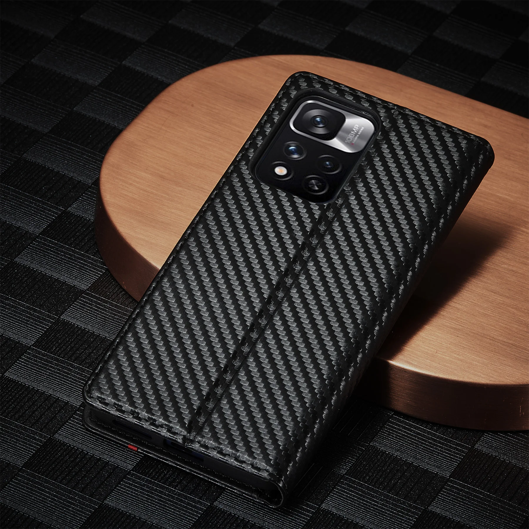 Sleek Carbon Fiber Leather Wallet Phone Case