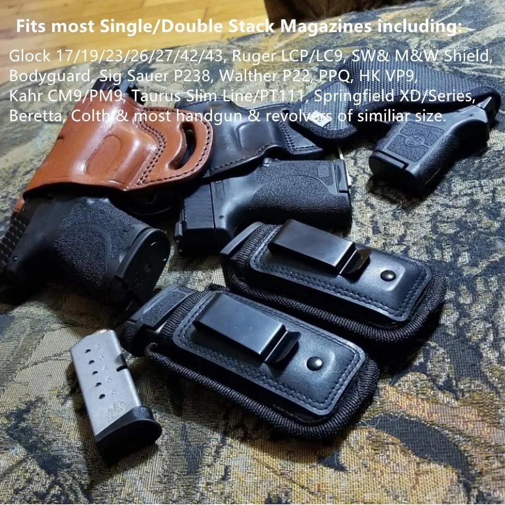 Magazine Pouch Hunting Magazine Pouch Holster Pistol 9mm Concealed Carry Mag Case with Clip Glock 19 21 Beretta 92 Handgun Mag Pouch Nylon