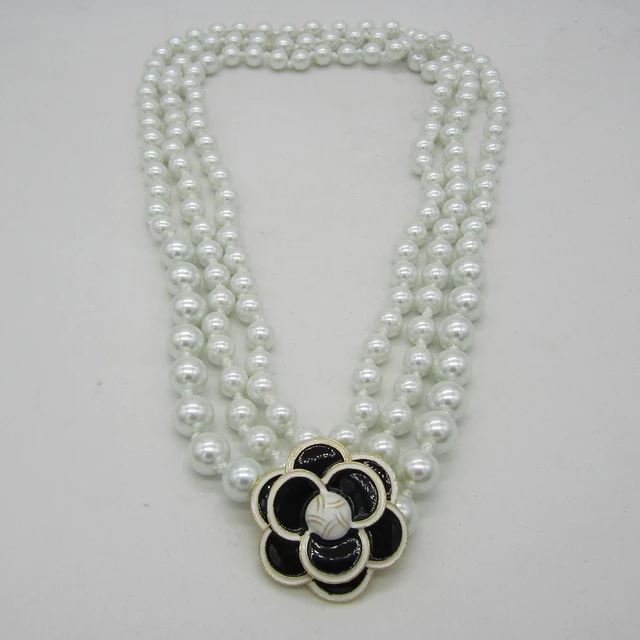 Long Strand Chanel Pearl Necklace  Camellia Double Layer Necklace - Long  Pearl Chain - Aliexpress