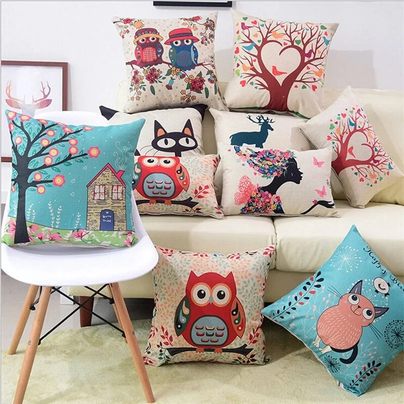 

Cute Cat Throw Pillow Cover Owl Animal Pillows Case for Living Room Pillowcases for Pillows Bed Couch Double Bed Cushions Cover