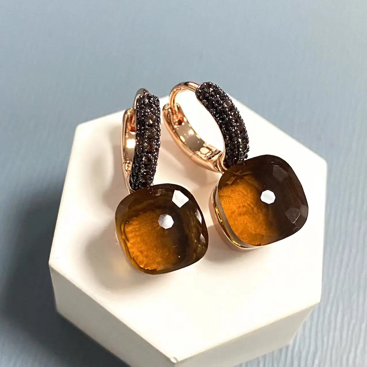 

Classic Nudo Earrings Inlay Brown Zircon With Black Gun Plated Brown Crystal Earrings Amethyst Fashion Jewelry Gift For Women