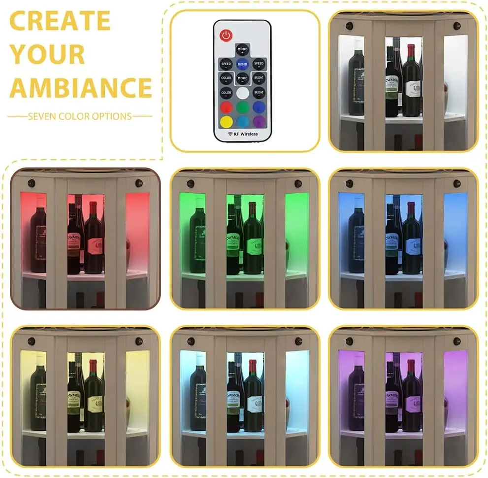 Corner Wine Cabinet with Lockable Glass Door & LED Light, 4-Tier Liquor Bar Unit, Modern Farmhouse Home Bar