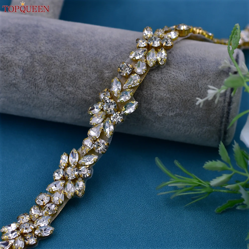 TOPQUEEN Luxury Bridal Belt Gold Rhinestone Wedding Dress Sash Bridesmaid Formal Gown Decoration Plus Size Long Ribbon S437-G topqueen luxury bridal belt gold rhinestone wedding dress sash bridesmaid formal gown decoration plus size long ribbon s437 g