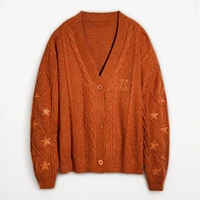 Autumn Red Maple Leaf Embroidered Leaves Knitted Cardigan Women Winter V-neck Single Breasted Show Y2k Style Cardigans Girls