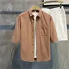 2024 New Summer Simplified Korean Edition Casual Loose Versatile Handsome Polo Collar Solid Color Mid Sleeved Shirt for Men 4