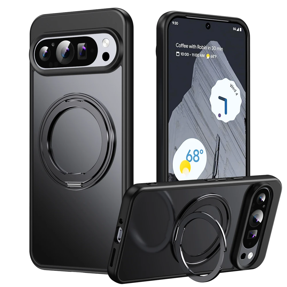 Magnetic Stand Holder Phone Case with 360° Ring Bracket - Shockproof Armor Hard Cover for MagSafe Compatibility