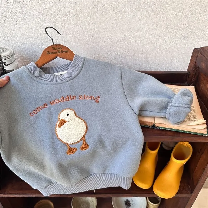 Newborn Baby Girl Boy Embroidery Velvet Hoodie Infant Toddler Child Long Sleeve Sweatshirt Casual Pullover Baby Clothes 9M-5Y