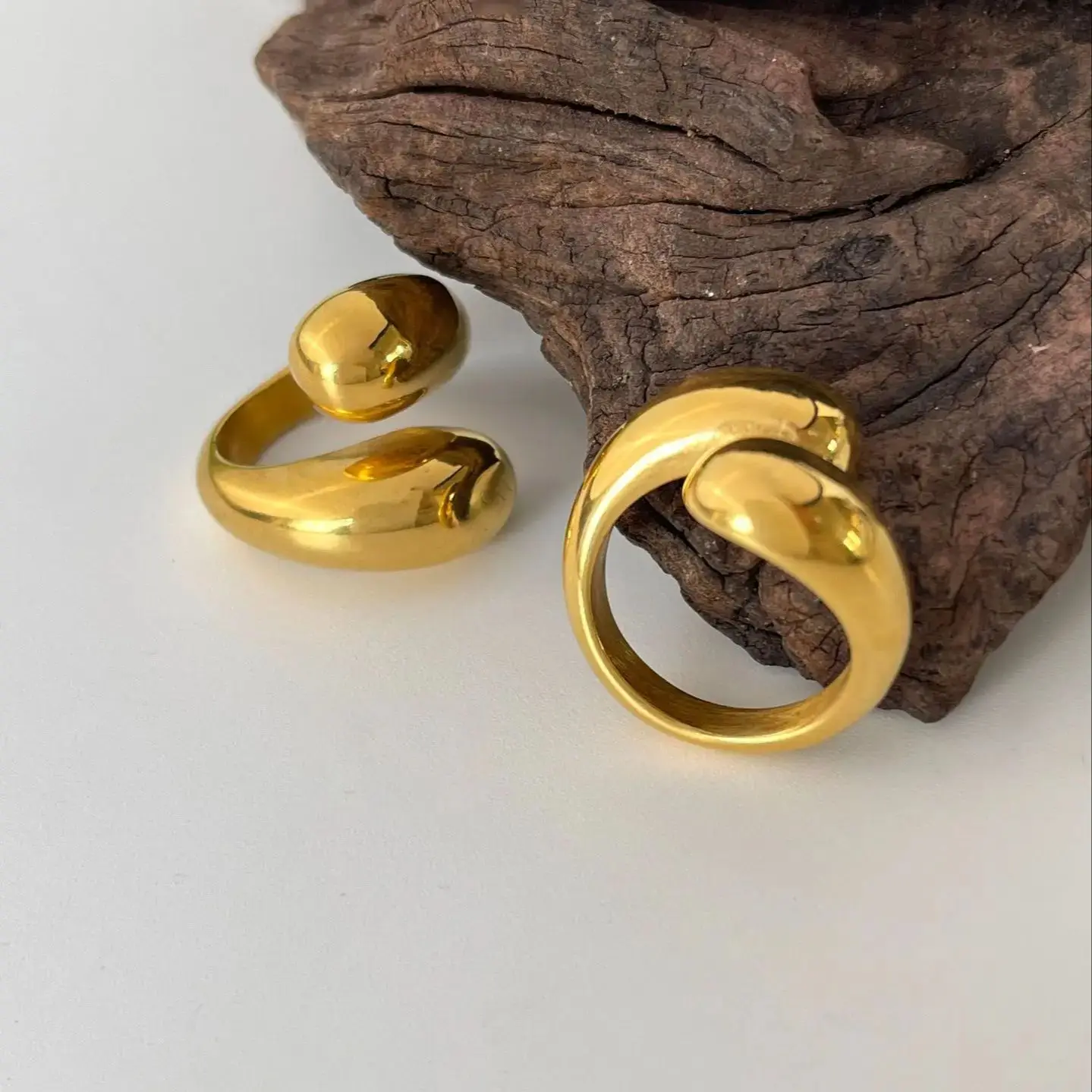 Stylish Water Droplet Shape 18k Gold Plated Stainless Steel Open Adjustable Ring Trendy Custom Women's Fashion Accessory 3