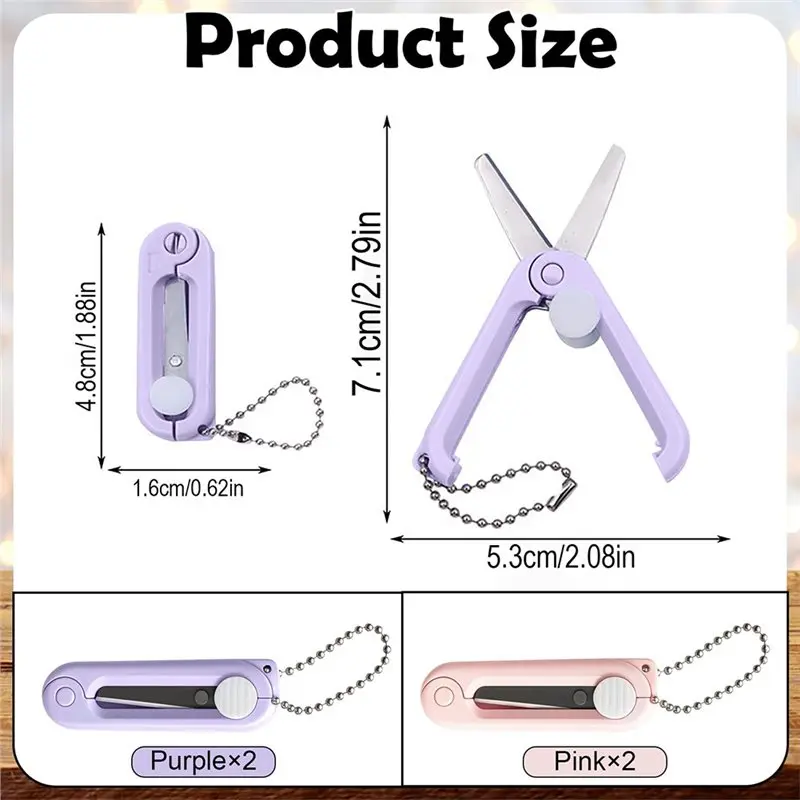 공예, 사무실 및 가정용 작업에 이상적, 키체인이 있는 휴대용 접이식 가위, 미니 여행용 가위, 컴팩트한 디자인