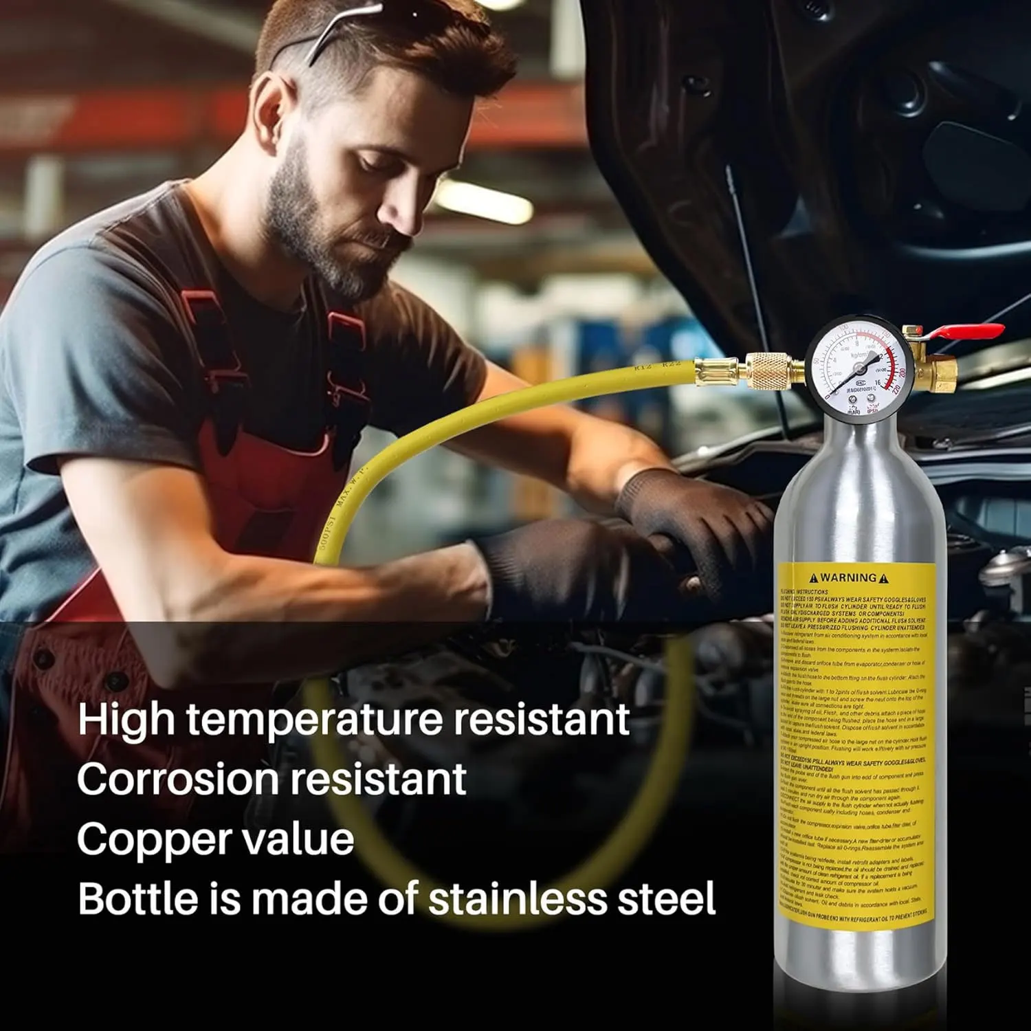 Kit Pulizia Sistemi AC - Set Risciacquo Per Aria Condizionata Auto E Casa Con Manometro 220PSI - Foto 2