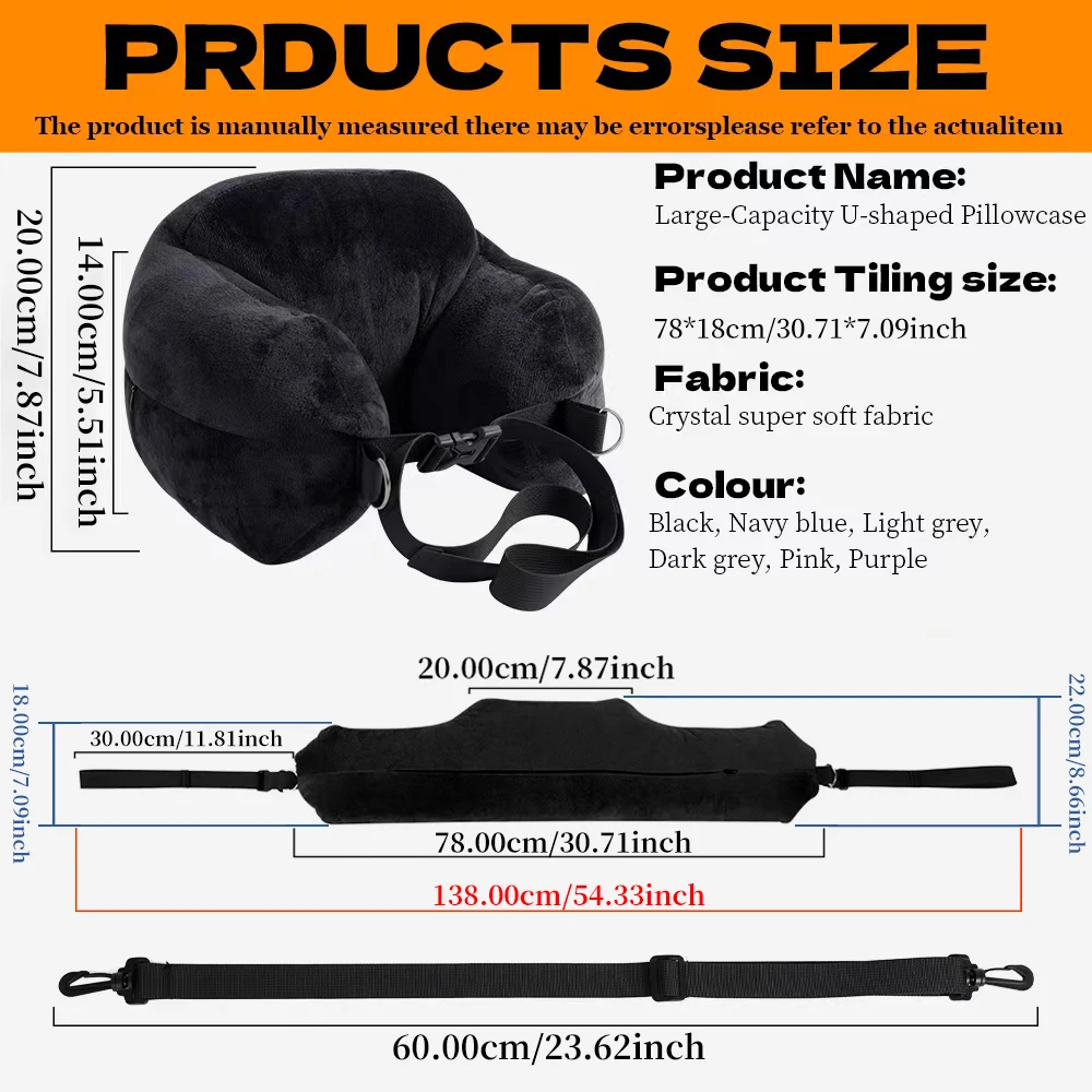 Travel Pillow Adjustable U-Shaped Neck Pillow Washable Multi-Functional Fillable Portable Case For Airplane