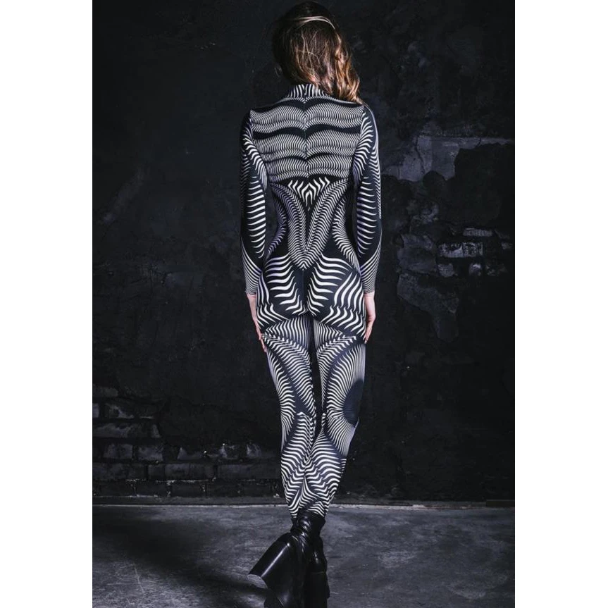[You're My Secret] Women 3D Steampunk Printing Elastic Bodysuit Skinny Halloween Party Cosplay Costumes Fancy Outfit Catsuits