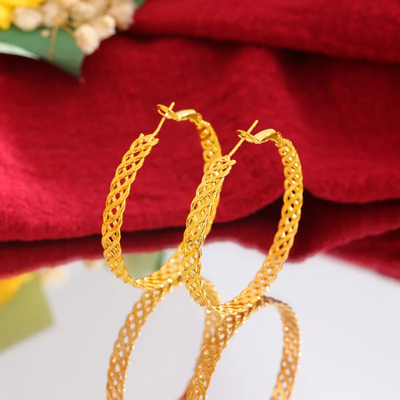 

Simple 14k Gold Color Hollow Earrings for Women's Luxurious Not Fadeless Woven Earrings Wedding Engagement High Jewelry Gifts
