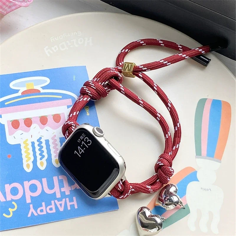 حبل نايلون قابل للتعديل لساعة أبل ، سوار ملون أنيق...