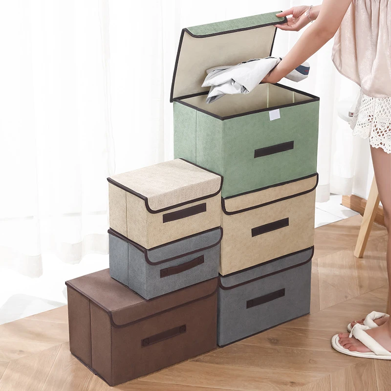 Non-woven Fabric Fold Storage Box Bedroom Wardrobe  Toy Clothes Sundries Organizer with Cover Underwear Sock Home Accessories 2