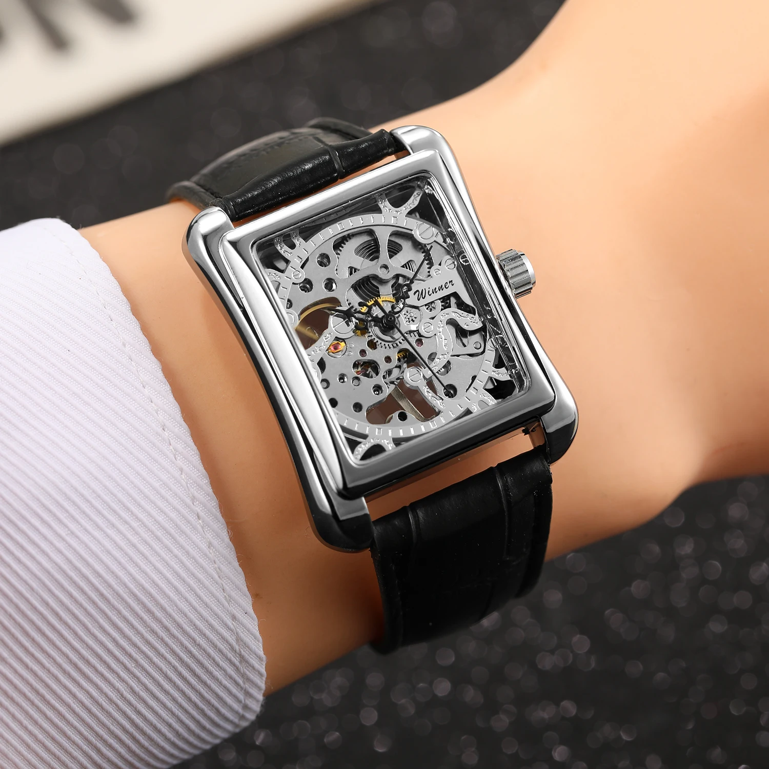 Replica Square Gold Luxury Transparent Steel Skeleton Mechanical