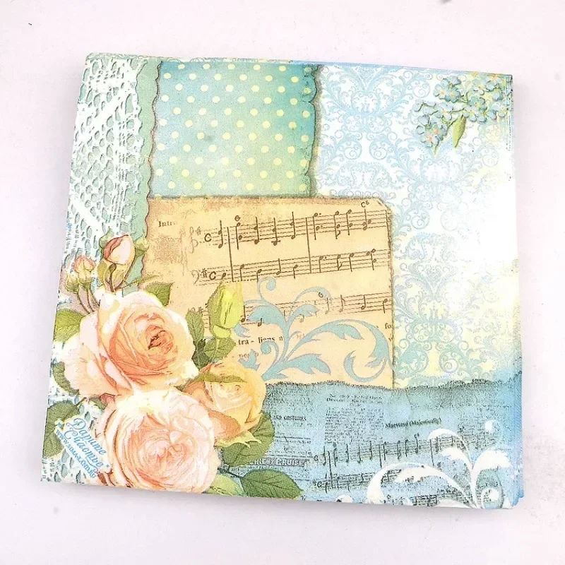 Printed Napkin Blue Green Wedding Paper Restaurant Banquet Placemat Paper Rose Violin Placemats Food Grade 20pcs/pac 33cm