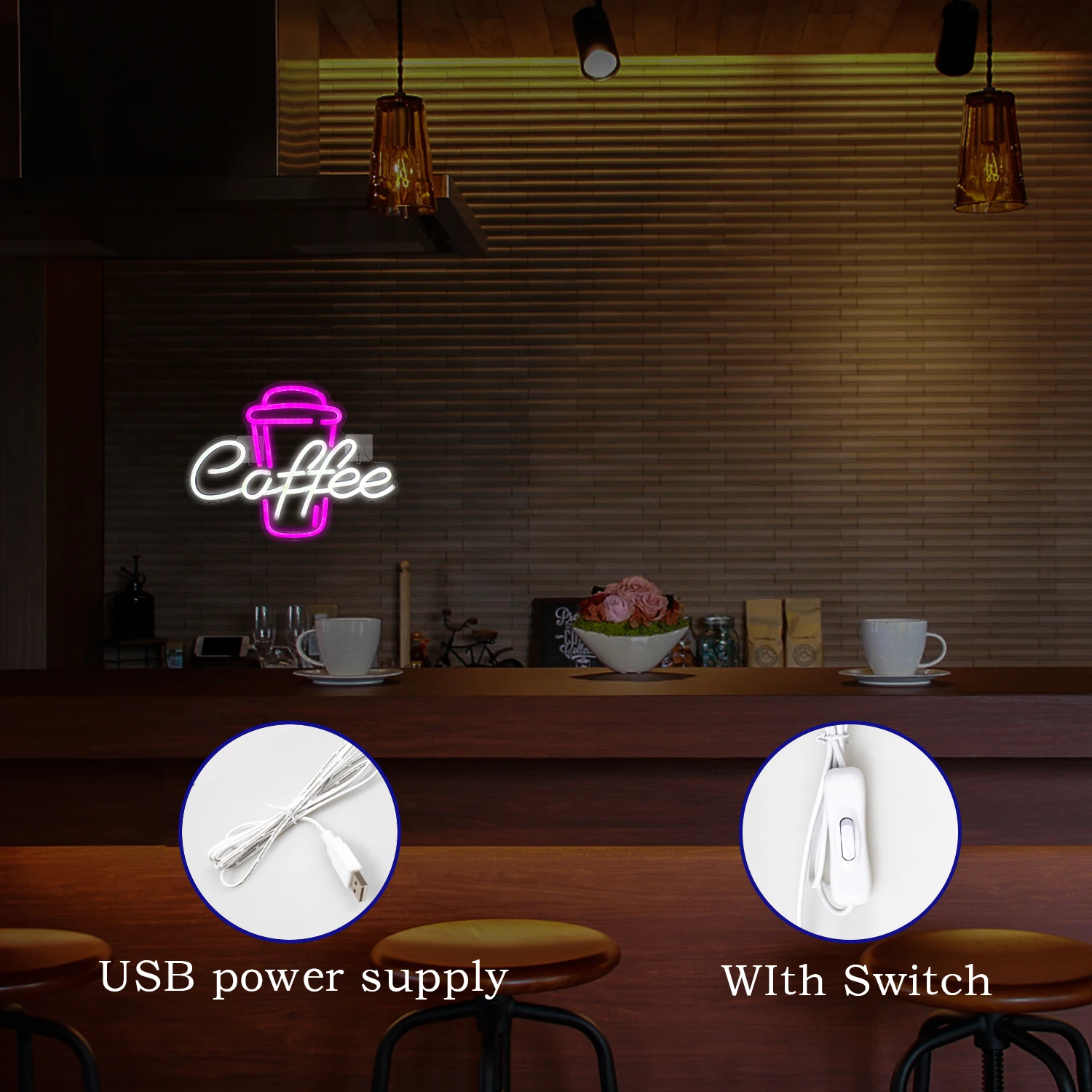 Insegna Al Neon Cocktails Happy Hour Con Dimmer – Luce LED A Forma Di Scritta Per Bar, Camera Da Letto E Feste, 43x21 Cm, USB