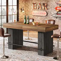62.2 Inch Bar Table, Industrial Counter Height Pub Dining Table, Rectangular Home Bar Units with Metal Footrest for, Customized 3