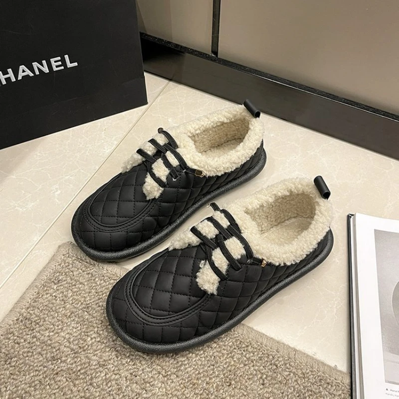 Women's Casual Shoes Round Head Flat Short Plush Inside 2023 Winter New Warm Korean Women's Shoes Zapatos Para Mujeres 36-40