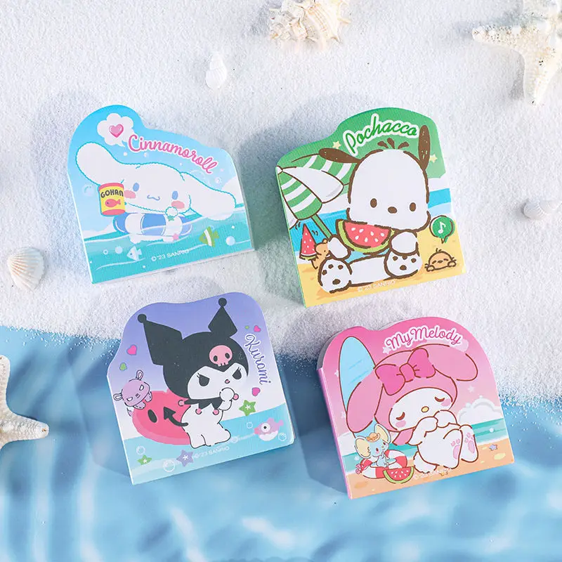 bloc-notes-autocollant-sanurgente-kuromi-melody-cinnamoroll-etiquette-de-papeterie-bloc-notes-de-licence-fournitures-scolaires-lot-de-8-pieces