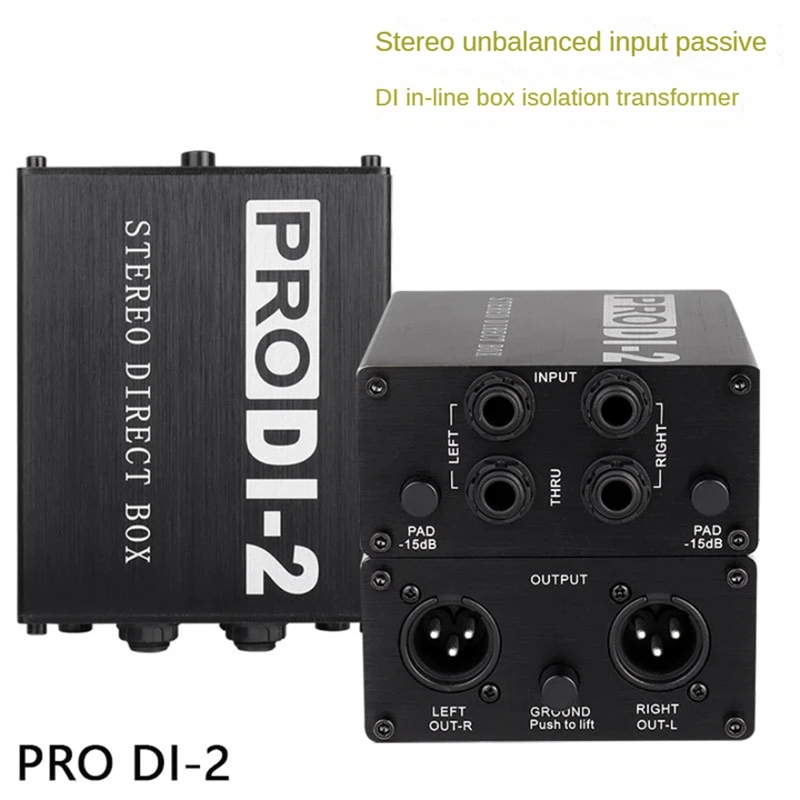 Prodi-2 Passive Stereo Direct Box Audio DI Box Direct Injection Box Low Noise Guitar Bass DI 2 Channel Audio Converter 2