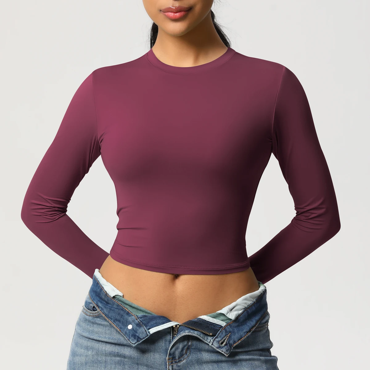 Sports T Shirt Yoga Top Yoga Shirt Sports Shirt Women's Solid Color Nylon Tight Yoga Long Sleeve Gym Sports Breathable Sweat Absorbent Outdoor