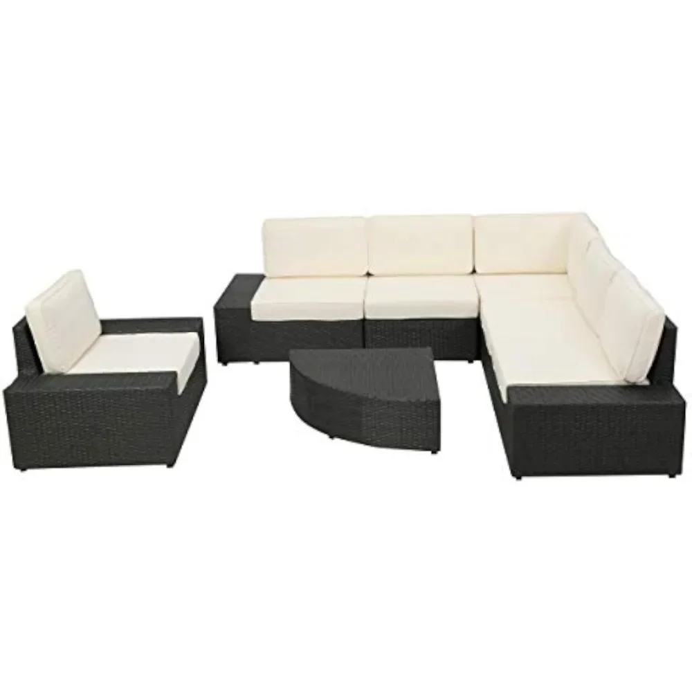 

7-Pcs Set Outdoor Wicker Sofa Set with Water Resistant Cushions, Grey Garden Sofas