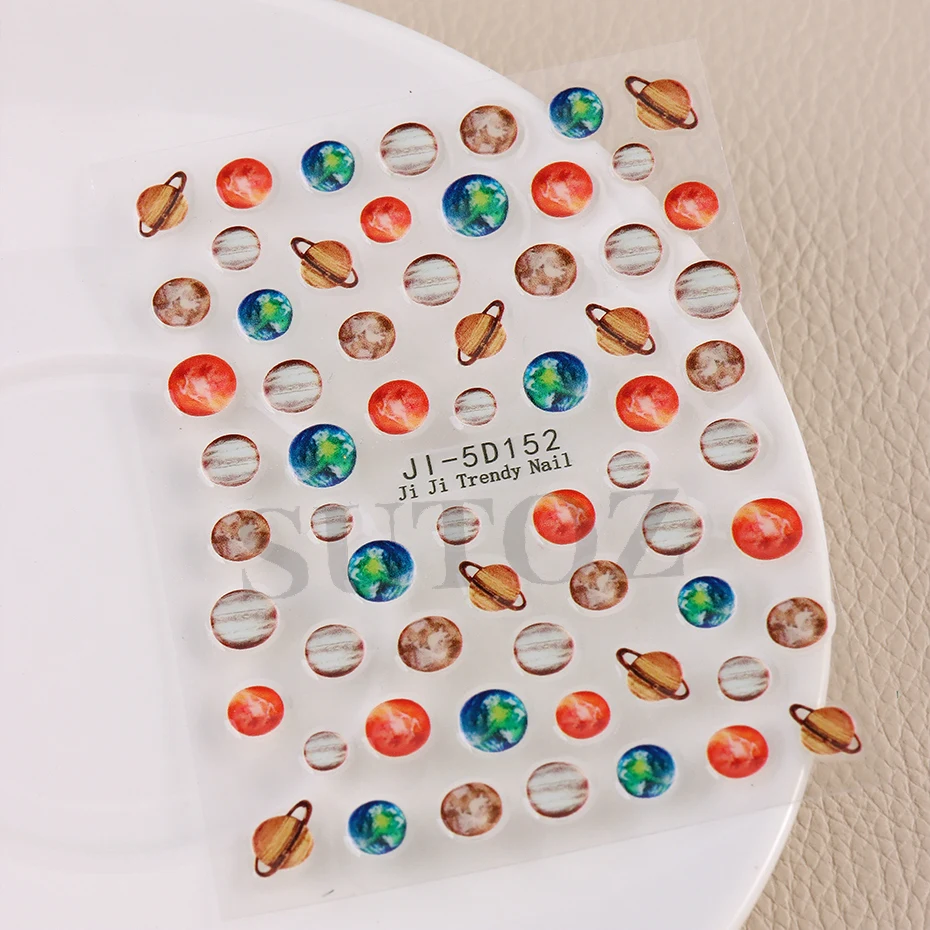 Nail Stickers Space Planet Nails Stickers Solar System Planets Earth Venus Mars Jupiter Saturn Universe Design 3D Manicure Decoration LEJI-5D
