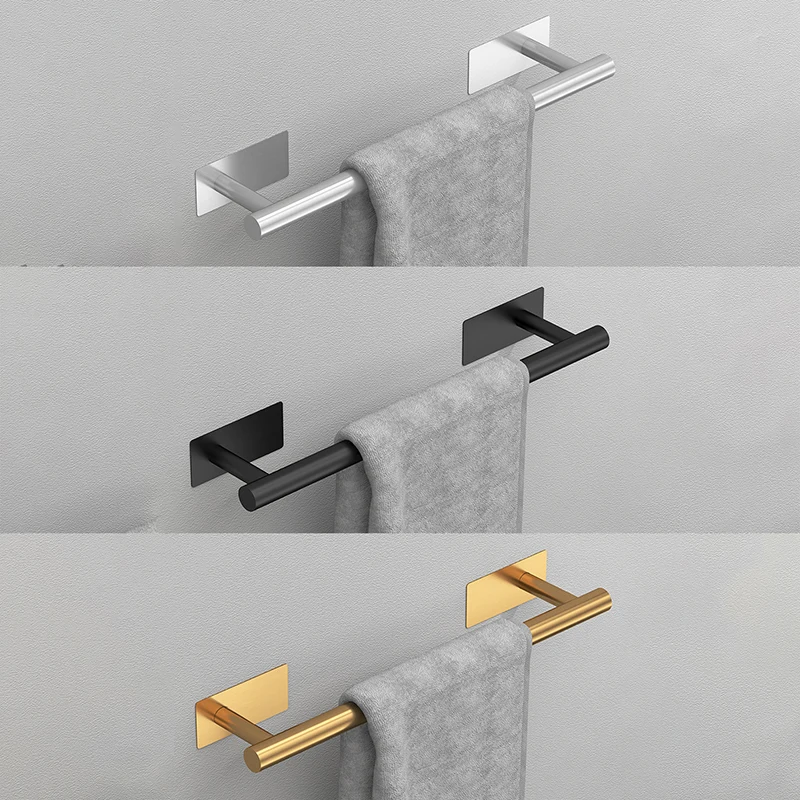 Stainless Steel No Drilling Bathroom Hardware Set Accessories Self-adhesive Toilet Paper Holder Towel Rack Hook Bathroom Kit