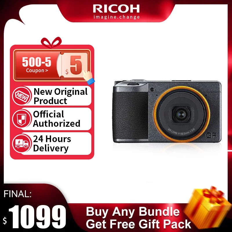Ricoh GR III 스트리트 에디션 디지털 컴팩트 카메라, 터치 스크린 LCD VLOG, 여행용 휴대용 미니 GR3, 24mp, 28mm, F2.8 렌즈