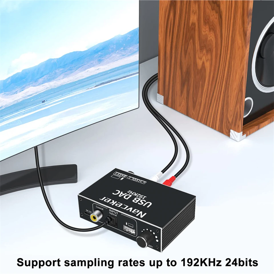 DAC Digital to Analog Audio Converter Optical Coaxial Fiber SPDIF to RCA 3.5mm J