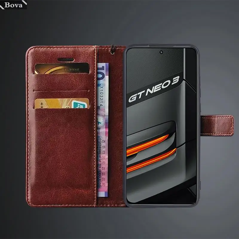 카드 홀더 Pu 가죽 커버 케이스 OPPO Realme GT Neo 3 플립 커버 레트로 지갑 가방 장착 케이스 Business Fundas Coque