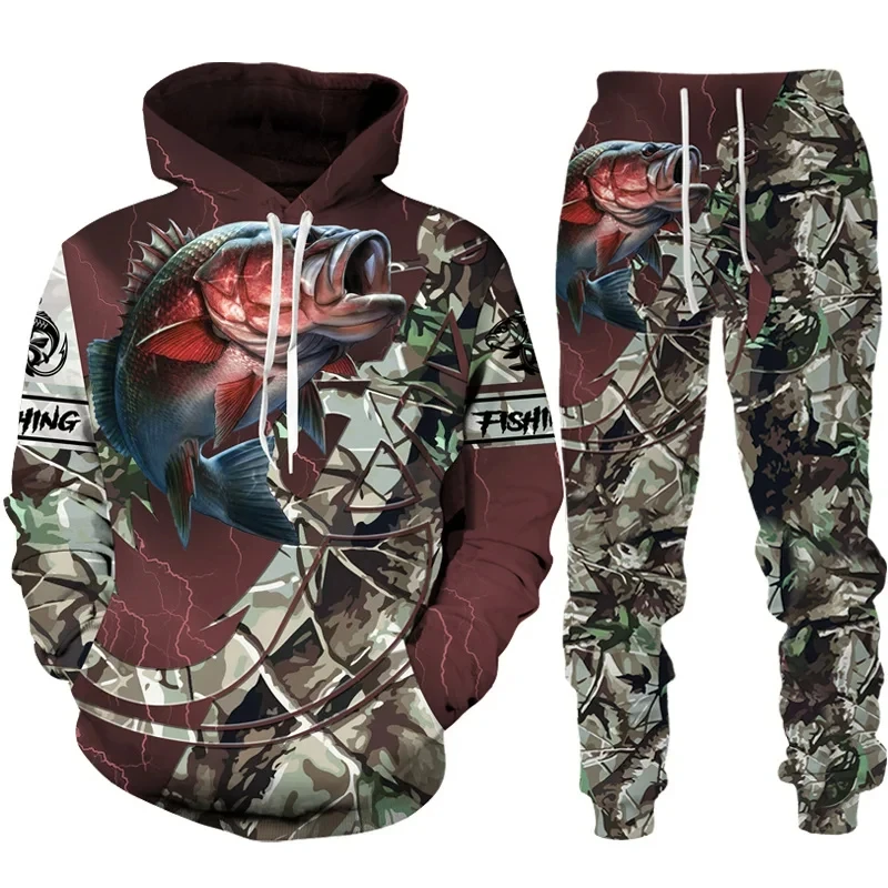 Cool Carp Fishing 3D Printed Unisex Hoodie/Suit Harajuku Streetwear Tracksuit Set Casual Outdoor Fishing Hunting Camping Clothes 2