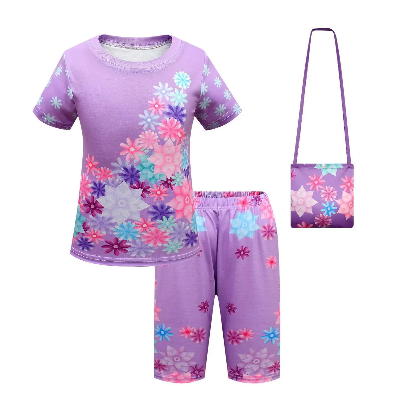 disney clothing sets Girls Charm Encanto Isabella Purple Pajamas Suit Kids T-shirt + Pants Casual Homewear Holiday Clothing Set clothing set dye	 Clothing Sets