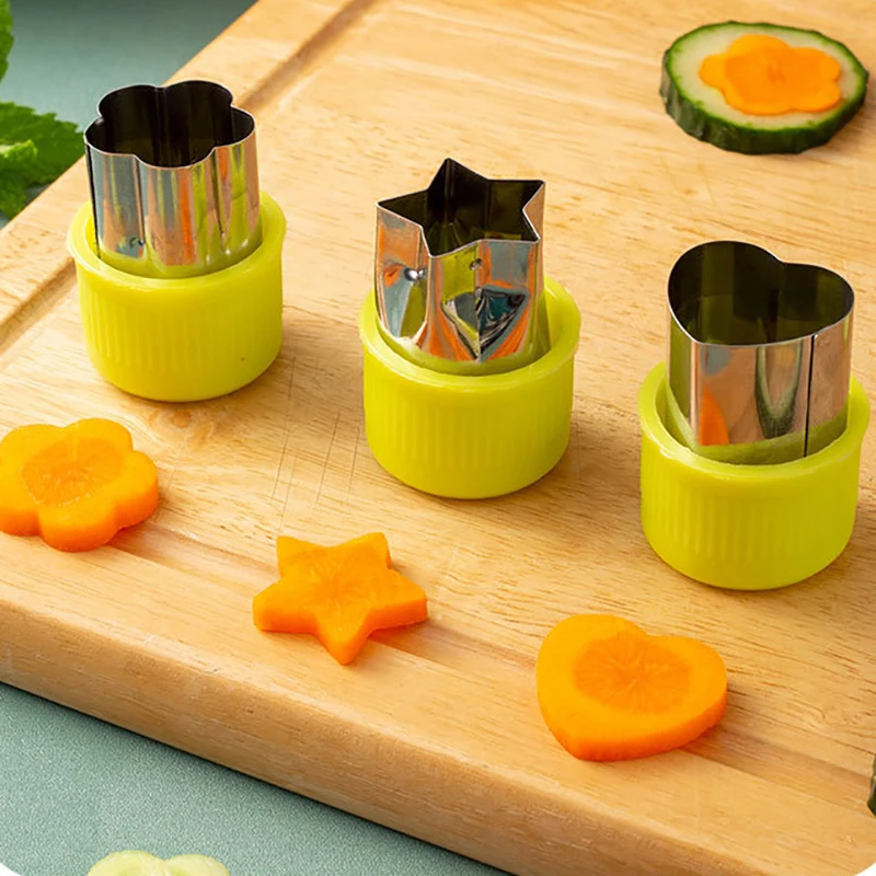 3Pcs Set Star Heart Flower Shape Vegetables Cutter Plastic Handle Portable Stainless Steel Fruit Cutting Kitchen Gadgets