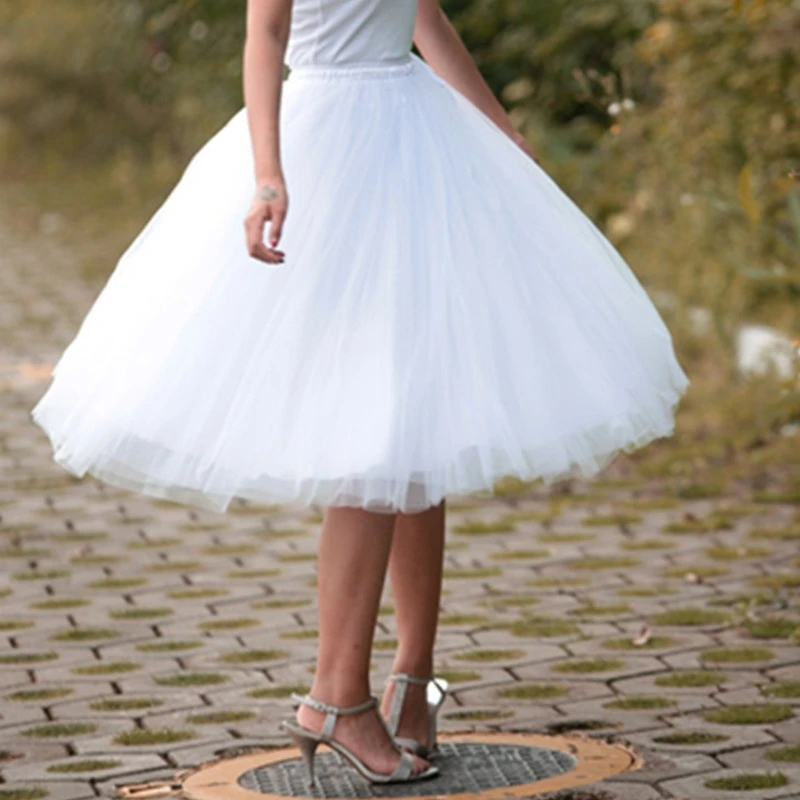 7-ply tulle skirt Midi dress white skirt women's skirt elastic belt summer Faldas Saia custom skirt