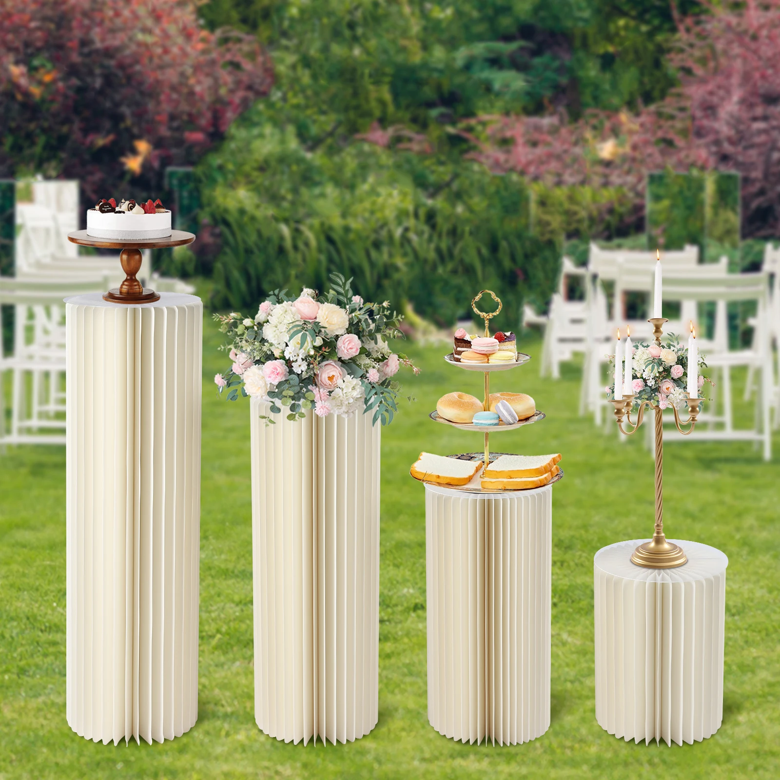 

4 PCs White Cardboard Flower Stand Cylinder Flowers Stand High-quality Material Wedding Foldable Flower Stand