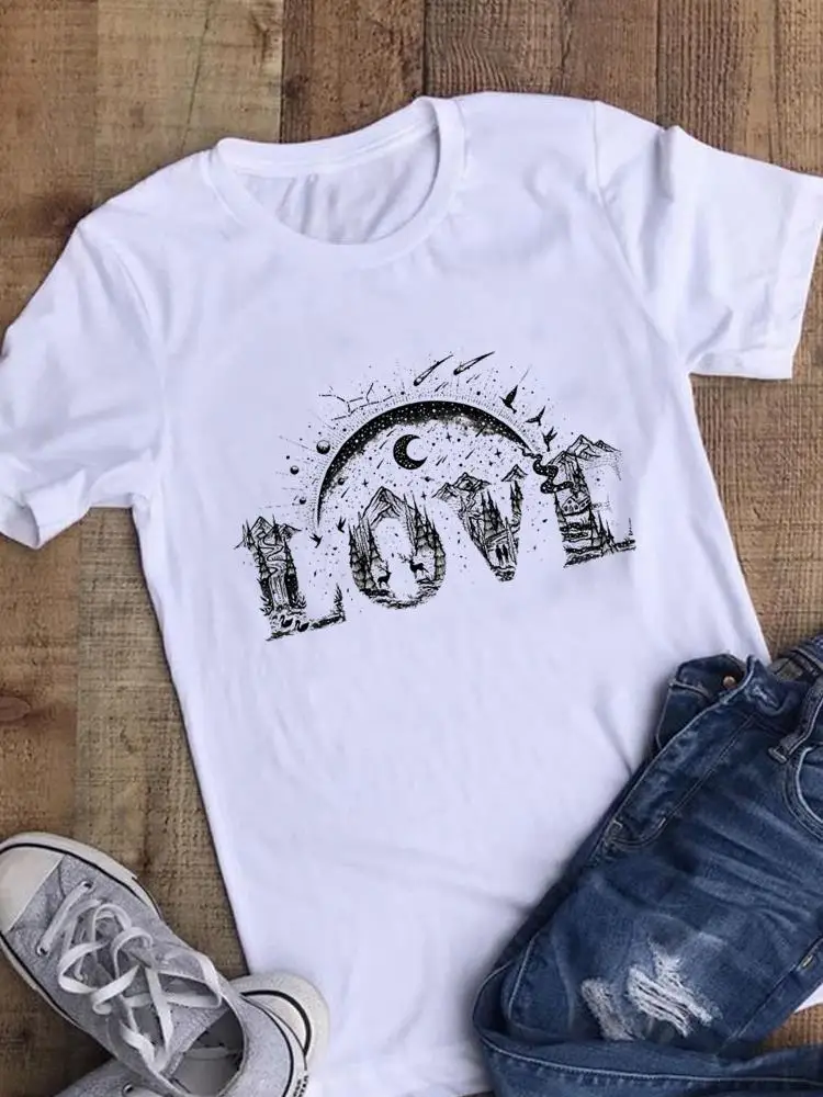 

Women Fashion Casual Clothing Summer Graphic T Shirt Love Letter 90s Trend Short Sleeve Tee Top Female Print T-shirt
