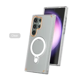 Versatile 3 - in - 1 Magnetic Phone Case with Folding Ring Holder and Shockproof Stand - Galaxy S26 (Clear)